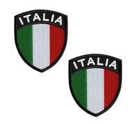 Pack of 2 Italy Italia Shield Flag Patch, Embroidered, Sew On Badge, Italian National Emblem, for Jacket, Backpack, Uniform
