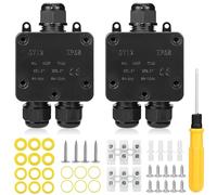 Pack of 2 Junction Box Waterproof 3-Way Junction Box Outdoor IP68 Waterproof with Rubber Rings Junction Box Electric Outdoor Distribution Box Earth Cable Terminal Box Connection Box for Cable 4-15 mm