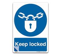 Pack of 2 Keep locked Sign, A5 210x148mm, LAMINATED Self-adhesive Vinyl Sticker, PPE Mandatory Health and Safety Signs