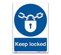 Pack of 2 Keep locked Sign, A5 210x148mm, PVC Rigid Plastic, PPE Mandatory Health and Safety Signs