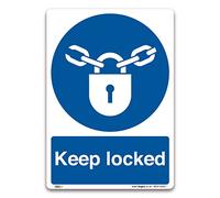 Pack of 2 Keep locked Sign, A5 210x148mm, Self-adhesive Vinyl Sticker, PPE Mandatory Health and Safety Signs