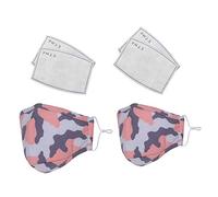 Pack of 2 Kid Face Mask With 4Pcs Carbon Filter, Reusable Face Mask Mouth Face Covering Protection, Cotton Mask Washable & Breathable Face Masks for Daily Use, White Camouflage