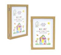 Pack of 2 Kids Artwork Display Frames | A4 Front-Opening Changeable Art Storage Frames | Wooden Hanging Picture Holders for Kids Drawings & Certificates - 33x24cm