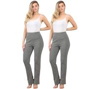 Pack of 2 Ladies Stretch Bootleg Trousers - Soft Ribbed Work Pants with Elastic Waist - Women’s Flared Leggings Grey Pull On Office Bottoms - Petite & Plus Size-(Grey 22W/29L)