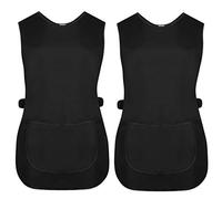 Pack of 2 Ladies Tabards - Black Trim, Side Button Fastening, Pocket Aprons for Kitchen, Cleaning, Chef, Catering, or Workwear Use (Black / 2 Pack, M (approx. 40-42 inches chest))
