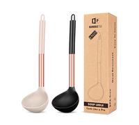 Pack of 2 Ladle Spoon,Silicone Large Spoons for Soup,Non Stick Kitchen Utensils with High Heat Resistant,BPA Free Perfect Kitchen Tools for Cooking, Stirring,Serving Soups (Rose Gold Black-Khaki)