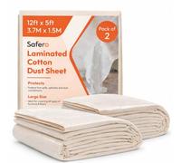 Pack of 2 Laminated Cotton Dust Sheets for Decorating & Painting Size 12 feet x 5 feet | Paint Cover Sheet Backed with Plastic Polythene Sheeting | Drop Cloth for Painting, Furniture, Floor, StairCase