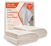 Pack of 2 Laminated Cotton Dust Sheets for Decorating & Painting Size 12ft X 12ft | Waterproof Paint Cover Sheets Backed with Plastic Polythene Sheeting | Drop Cloth for, Furnitures, Floor, StairCase