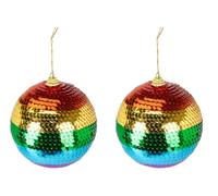 Pack of 2 Large 11cm Rainbow Sequin Christmas Baubles - Colourful Hanging Tree Decorations, Glitter Ornaments for Festive Home Decor, Holiday Party & Gift Idea