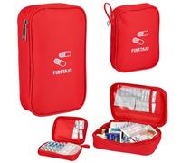 Pack of 2 Large and Small Travel Medicine Bag, 14 x 11 cm/21 x 13 cm, Travel Pharmacy Bag, Waterproof, Portable Medicine Storage Bag, Red, Medication Bag for Home, Travel