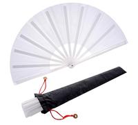 Pack of 2 Large Foldable Silk Hand Fan Chinese Tai Chi Folding Hand Fan Nylon Cloth Chinese Kung Fu Fan with Holder Sleeves for Performance Dance Decorations Festival (White)