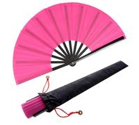 Pack of 2 Large Foldable Silk Hand Fans, Chinese Tai Chi Folding Hand Fan, Nylon Cloth, Chinese Kung Fu Fan with Holder Sleeves for Performance Dance Decorations Festival (Pink)