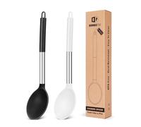 Pack of 2 Large Silicone Cooking Spoon Non Stick Solid Basting Spoons Heat-Resistant Kitchen Utensils for Mixing Serving (Black-White)
