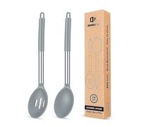 Pack of 2 Large Silicone Cooking Spoons,Non Stick Solid Basting Spoon,Heat-Resistant Kitchen Utensils for Mixing,Serving,Draining,Stirring (Gray)