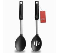 Pack of 2 Large Silicone Cooking Spoons,Non Stick Solid Basting Spoon,Heat-Resistant Kitchen Utensils for Mixing,Serving,Draining,Stirring (Black)