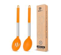 Pack of 2 Large Silicone Cooking Spoons,Non Stick Solid Basting Spoon,Heat-Resistant Kitchen Utensils for Mixing,Serving,Draining,Stirring (ORANGE)