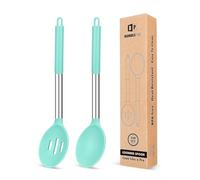 Pack of 2 Large Silicone Cooking Spoons,Non Stick Solid Basting Spoon,Heat-Resistant Kitchen Utensils for Mixing,Serving,Draining,Stirring (Green)