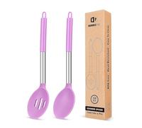 Pack of 2 Large Silicone Cooking Spoons,Non Stick Solid Basting Spoon,Heat-Resistant Kitchen Utensils for Mixing,Serving,Draining,Stirring (Purple)