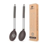 Pack of 2 Large Silicone Cooking Spoons,Non Stick Solid Basting Spoon,Heat-Resistant Kitchen Utensils for Mixing,Serving,Draining,Stirring (Chocolate)