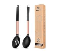 Pack of 2 Large Silicone Cooking Spoons,Non Stick Solid Basting Spoon,Heat-Resistant Kitchen Utensils for Mixing,Serving,Draining,Stirring (Rose Gold-Black)
