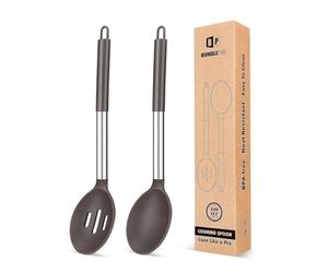Pack of 2 Large Silicone Cooking Spoons,Non Stick Solid Basting Spoon,Heat-Resistant Kitchen Utensils for Mixing,Serving,Draining,Stirring (Chocolate)