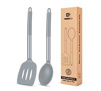 Pack of 2 Large Silicone Slotted Spatula, Non Stick Solid Spoon, High Heat Resistant BPA Free Cooking Utensils, Ideal Kitchen Cookware for Frying, Turning, Mixing, Serving, Draining, Stirring