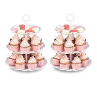 Pack of 2 Large Stable 3-Tier Cupcake Stand 34cm Height Plastic Cake Stand Food Round Display for Wedding Birthday Graduation Afternoon Tea Parties(White) (2 Piece Cake Stand)