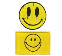 Pack of 2 Laughter Happy Funny Badge Patch Hook & Loop Nylon Flag Patch Tactical Military Patch Yellow Applique Costume Accessory for Clothing Hat Backpacks Vest Jacket Jeans T-Shirt