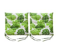 Pack of 2 Leaf Print Chair Cushions Square Seat Pad Soft Breathable Back Cushion with Fixable Ropes for Office Dining Classroom Garden Outdoor (40x40x7cm)