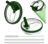 Pack of 2 Leak-Proof Lids for Stanley Cup 40 oz, Replacement Lid for Stanley Cup Accessories with 2 Straws and 1 Straw Brush, Reusable Waterproof Lid for 40 oz Cups (Army Green)