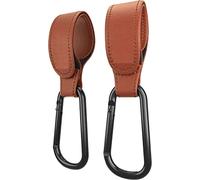 Pack of 2 Leather Style Buggy Clips Faux Leather Style Pram Hooks for Hook Your Shopping Bags Safely on Your Pushchair or Stroller Clips,Shopping Bag and Changing Bag Holders (Brown)
