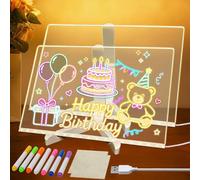 Pack of 2 LED Drawing Boards, Luminous LED Drawing Board, Transparent Luminous Writing Board, LED Note Board with 7 Neon Pens and Adjustable Stand for Memo, Cafe, Home