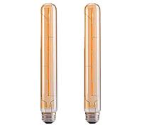 Pack of 2 LED Edison Long Tube Light Bulbs Not Dimmable E27 t30 30cm LED Bulb 6W 600 Lumens, Antique Retro Style Vintage Light Bulb, Filament Light Bulb, Amber Glass 2700K Warm White