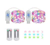 Pack of 2 LED Fairy Lights, 50 LED 5 m / 17 ft, 8 Modes, USB Fairy Lights, Outdoor/Indoor Waterproof with Remote Control for Bedroom, Yard, Wedding, Christmas, DIY etc (Four Colours)