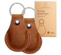 Pack of 2 LEDERTRAUM Airtag Pendant Genuine Leather, Airtags Key Fob Leather, Apple Airtag Case (Brown + Brown)