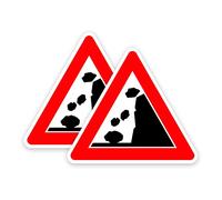 Pack of 2 Left side Rock fall Warning Hazard Stickers(150 x 150 mm) with Waterproof,Due to Heavy Rainfall Rock will Drops oon roads on Hill #TR054 Stickers Limited