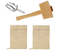 Pack of 2 Lewis Bags and 1 Piece Ice Mallet Set - Reusable Canvas Crushed Ice Bags with Wooden Ice Crusher Mallet for Home Party Bar Kitchen Dried Ice Crushing