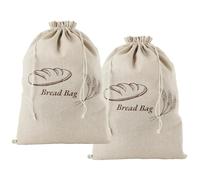 Pack of 2 Linen Bread Bags with TPU Inner Lining, Reusable Bread Bag with Drawstring Bread Bag Storage Fresh Large Bread Bag
