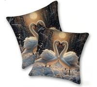 Pack of 2 Linen Soft Decorative Cushion Covers 40x40cm Square Throw Pillow Cases for Living Room Sofa Bedroom with Invisible Zipper Modern Home Decor, outdoor waterproof, Swan White, A-853