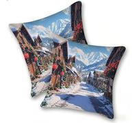 Pack of 2 Linen Soft Decorative Cushion Covers 45x45cm Square Throw Pillow Cases for Living Room Sofa Bedroom with Invisible Zipper Modern Home Decor, outdoor waterproof, Snow Mountain Rose, A-940