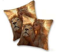 Pack of 2 Linen Soft Decorative Cushion Covers 50x50cm Square Throw Pillow Cases for Living Room Sofa Bedroom with Invisible Zipper Modern Home Decor, outdoor waterproof, The Lion Queen, A-812