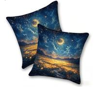 Pack of 2 Linen Soft Decorative Cushion Covers 50x50cm Square Throw Pillow Cases for Living Room Sofa Bedroom with Invisible Zipper Modern Home Decor, outdoor waterproof, Starry Sky And Moon, A-917