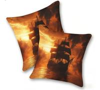 Pack of 2 Linen Soft Decorative Cushion Covers 50x50cm Square Throw Pillow Cases for Living Room Sofa Bedroom with Invisible Zipper Modern Home Decor, outdoor waterproof, Twilight Of Warships, A-1002