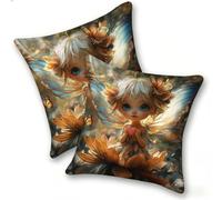 Pack of 2 Linen Soft Decorative Cushion Covers 55x55cm Square Throw Pillow Cases for Living Room Sofa Bedroom with Invisible Zipper Modern Home Decor, outdoor waterproof, Wings Girl, A-116