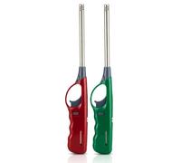 Pack of 2 Long Reach BBQ Lighter Refillable Gas Lighter Windproof Adjustable Flame Kitchen Candle Hob Grill Fireplace Camping Lighter with Safety Lock Assorted Colours