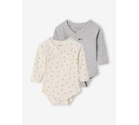 Pack of 2 long-sleeved baby bodysuits ecru