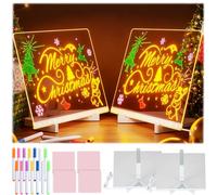 Pack of 2 Luminous LED Drawing Boards, LED Note Board with 14 Neon Pens and 2 Adjustable Stands, Acrylic Writing Board, Message Board, Transparent Luminous Writing Board for Shops, Homes