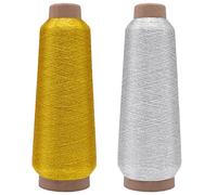 Pack of 2 Machine Embroidery Thread, 3000m Metallic Embroidery Thread - Gold & Silver Polyester Sewing Thread for Sewing Machine, Embroidery, Overlocker Use, Craft DIY