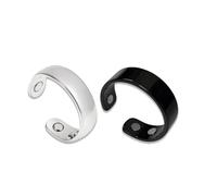 Pack of 2 Magnetic Rings Menopause, Fitness Ring for Women, Stainless Steel Anti-Stress Ring, Adjustable Health Rings with Velvet Bag for Stress Relief, Sleep Improvement (Stainless Steel, Black, 20 x