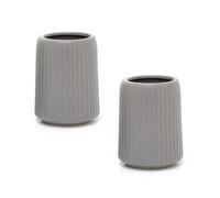 Pack Of 2 Matt Grey Ceramic Ridged Toothbrush Holder | Bathroom Caddy Toothbrush Pot Toothbrush Stand | Bathroom Tumbler Storage Cup